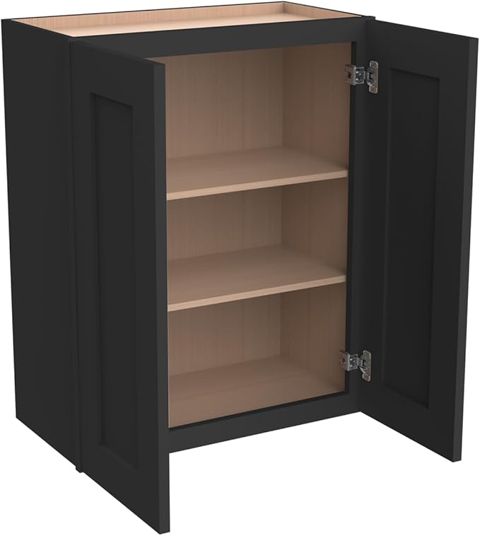 Wall-Mounted Cabinet – Solid Wood Shaker Style Medicine Cabinet with Adjustable Shelves & Soft-Close Doors for Bathroom, Kitchen, and Office Storage (Charcoal Black, 39" W x 12" D x 42" H)