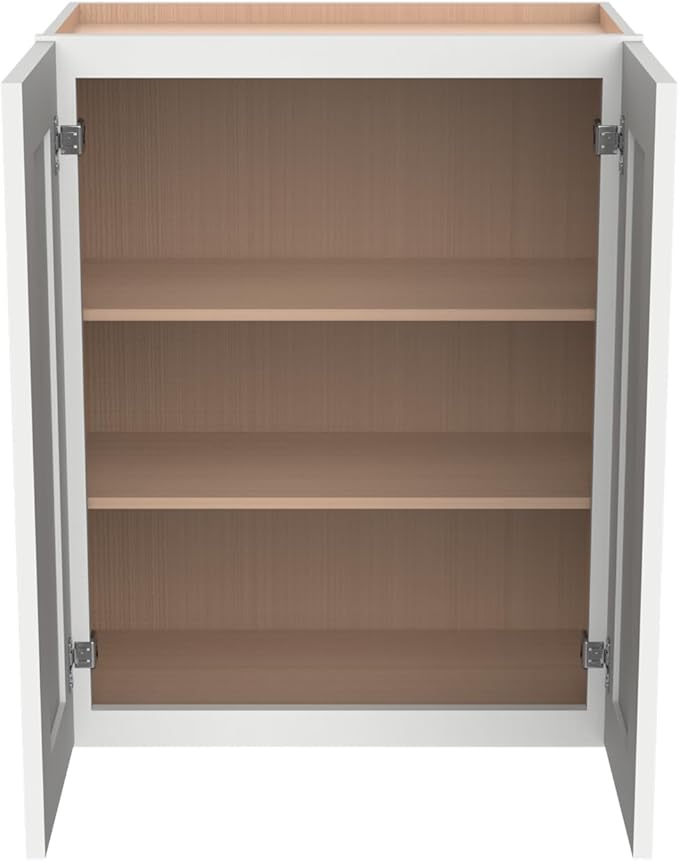 Wall-Mounted Cabinet – Solid Wood Shaker Style Medicine Cabinet with Adjustable Shelves & Soft-Close Doors for Bathroom, Kitchen, and Office Storage (Origami White, 27" W x 12" D x 30" H)