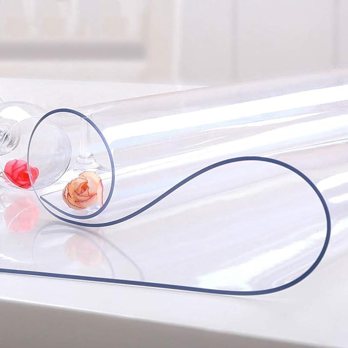 NECAUX Custom 36 x 55 Inch Clear Table Cover Protector, 1.5mm Thick Plastic Waterproof Heavy Duty Pad for Dining Room Table, Clear Table Cloth Cover Protector, Table Cloth Pad for Kitchen Wood Grain
