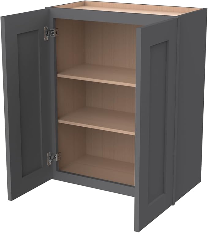 Wall-Mounted Cabinet – Solid Wood Shaker Style Medicine Cabinet with Adjustable Shelves & Soft-Close Doors for Bathroom, Kitchen, and Office Storage (Pebble Gray, 24" W x 12" D x 42" H)