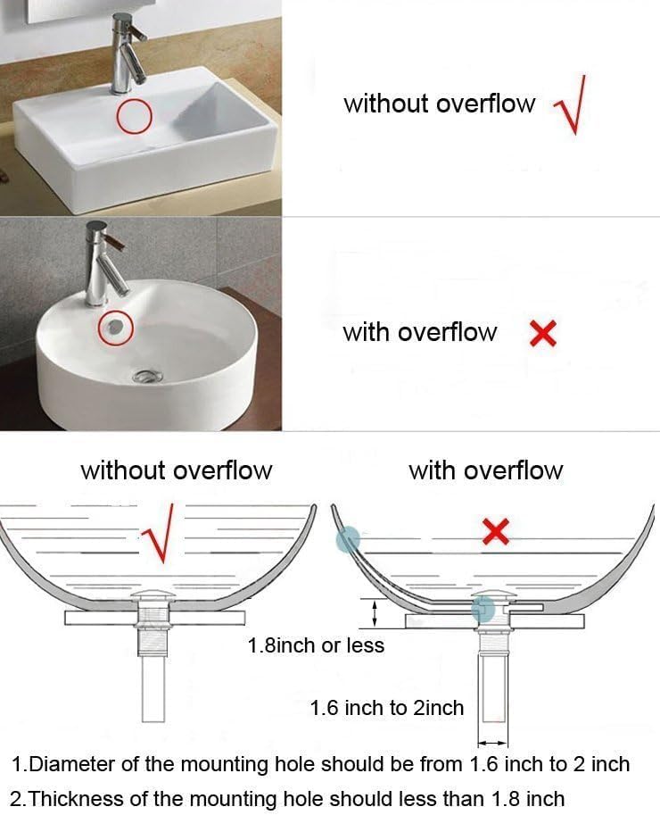 Bathroom Faucet Vessel Vanity Sink Large Pop Up Drain Stopper with Overflow, Antique Brass Sink Drainer