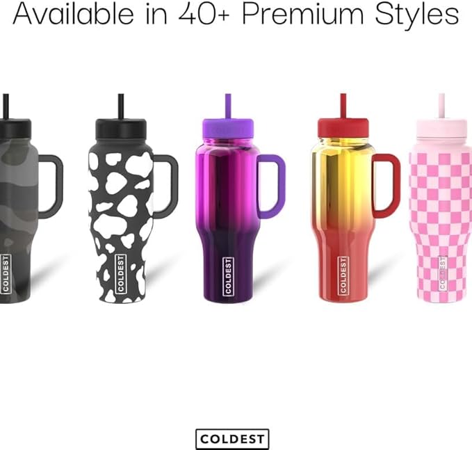 Coldest Tumbler with Handle and Straw - 100% Leak Proof Insulated Tumbler with Lid and Straw (3 Lids) - Stainless Steel Tumblers for Women & Men - Cup Holder Friendly Base, 46 oz (Blue Checkers)