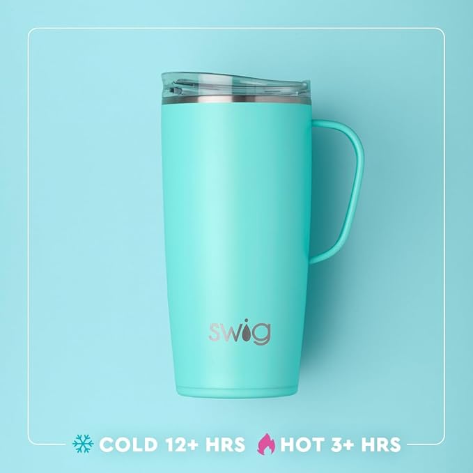 Swig Life 22oz Travel Mug, Insulated Tumbler with Handle and Lid, Travel Coffee Mug, Cup Holder Friendly, Stainless Steel 22 oz Tumbler, Reusable Insulated with Lid (Giddy Up)