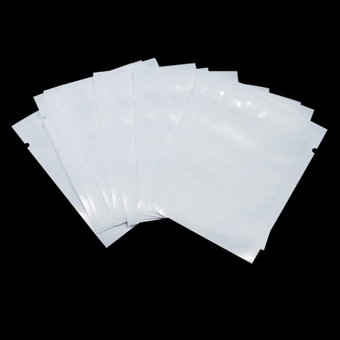 PABCK 300 Pack 4.7x7.1 inch(Usable Size 4.3x6.7 inch) White Clear Front Open Top 2.8mil Plastic Vacuum Pouch Heat Sealable Bags for Food Storage Packets Mini Sample with Tear Notches