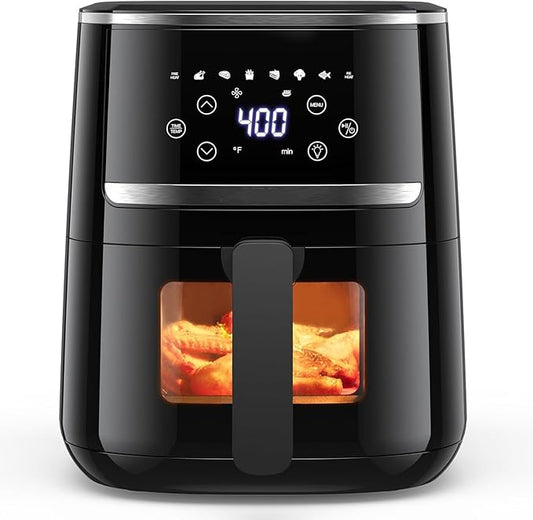 Air Fryer, 5-Quart Digital Air Fryer with Touchscreen, 8-in-1 Functions for Fry, Roast, Dehydrate, Bake Crispy & Juicy Meals, Compact Airfryer with Large Easy-View Window, Black