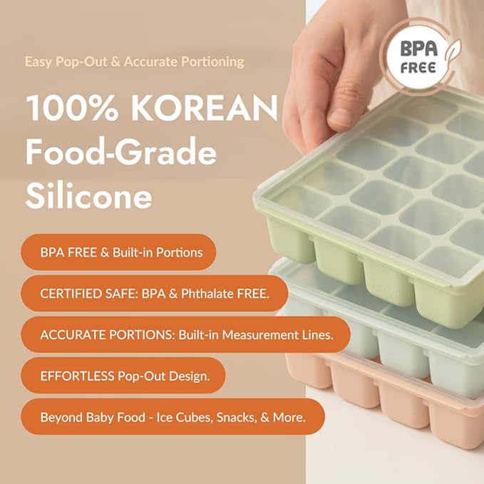 Baby Food Storage Silicone Cubes with Clip-On Lid Freezer Tray Baby Food Soups Purees Ice Safe Design Made in Korea (20cubes 0.8oz, Ocean Blue Set of 2)