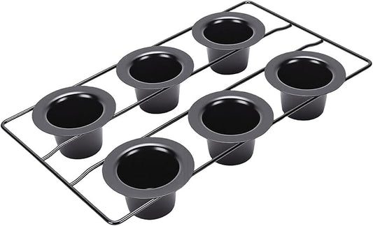 6 Cup Popover Pan, Non Stick Carbon Steel Bakeware with Wire Rack, Deep Tapered Cups Kitchen Supplies for Popovers Muffins