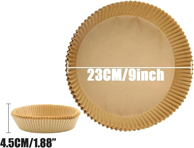 Large Air Fryer Disposable Paper Liners Nonstick 23cm Oven Airfryer Parchment Baking Paper ，Compatible For Ninja，Compatible For COSORI ，Grill Cooking Basket(23cm round,50PC)