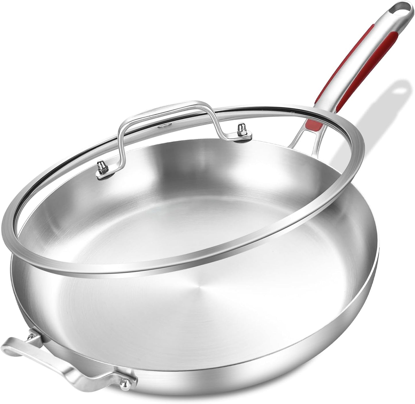Inqibee 14-Inch Tri-Ply Stainless Steel Large Skillet with Lid,Large Frying Pan with Helper Handle,Jumbo Cooker,Induction Pan,Heavy Duty and Dishwasher Safe
