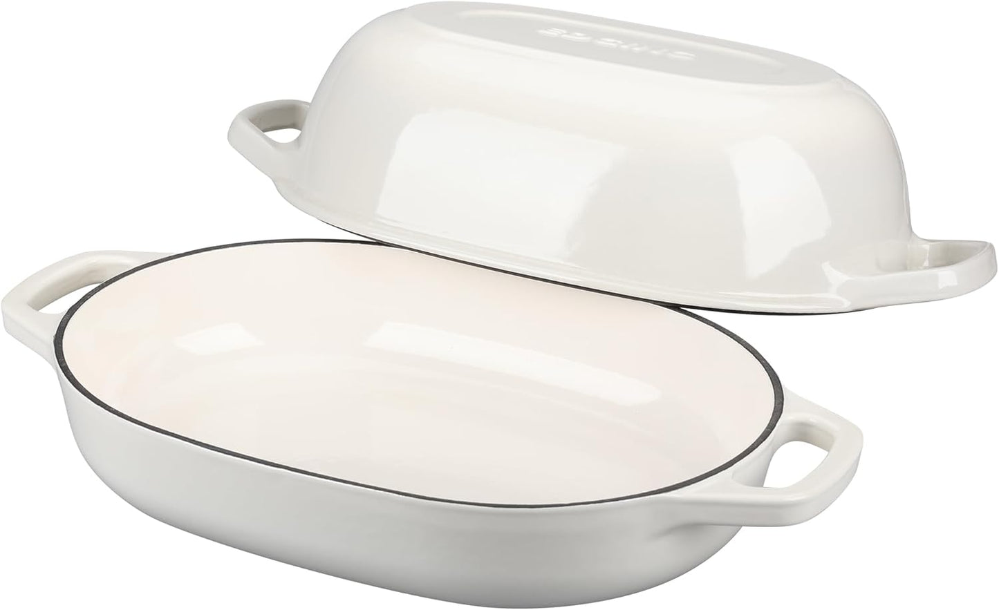 Enameled Cast Iron Dutch Oven Pot with Lid, Oval Dutch Oven for Bread Baking, Bread Oven for Homemade Sourdough Bread Baking, 7qt, White