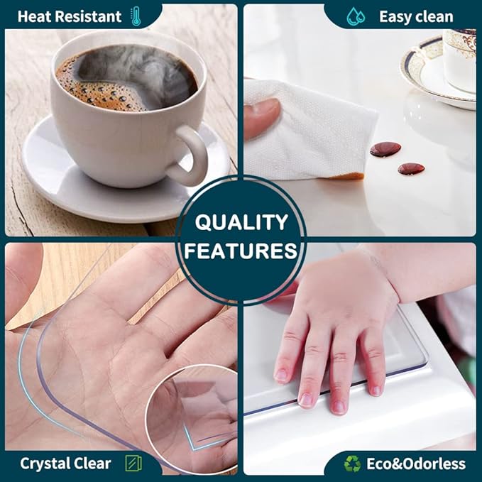 Wadrac Multi-Size Clear Table Protector Custom Eco Plastic Tablecloth Desk Cover Non-Slip Protective Pads Waterproof 5ft Long 1.5mm thcik 24x56 Rectangle Vinyl Cover PVC DeskMat for Coffee Tabletop