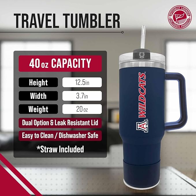 Campus Colors College & University 40 oz Travel Tumbler With Handle - Dual Option Lid With Straw - Vacuum Insulated Stainless Steel (Arizona State Sun Devils - Black)