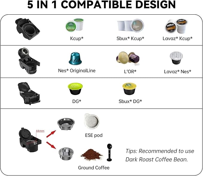 Multi-Capsule Coffee Maker, Hot/Cold Coffee Maker, Milk, ESE Pod Ground Coffee, Cafeteria, 19 Bar, 5 in 1 (Color : H2B M1A Tray BK, Size : CHINA_UK)