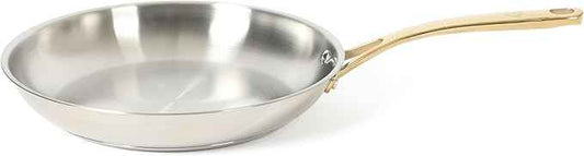 Martha Stewart Castelle 12-Inch Stainless Steel Frying Pan with Gold-Tone Handle – Tri-Ply Encapsulated Bottom, Oven Safe & Induction Safe Skillet for Searing and Sautéing