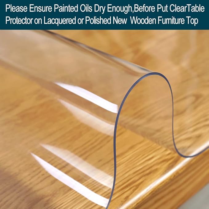Multi Size 1.5mm Thick Custom Clear Rectangular PVC Table Protector Plastic Tablecloth Furniture Protective Cover Wooden Desk Top Coffee Dining Wood Furniture Buffet End Countertop Mat 40x90 inch