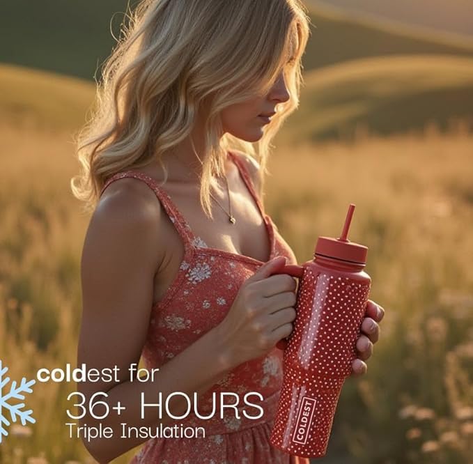 Coldest Tumbler with Handle and Straw - 100% Leak Proof Insulated Tumbler with Lid and Straw (3 Lids) - Stainless Steel Tumblers for Women & Men - Cup Holder Friendly Base, 36 oz (Purple Oasis)