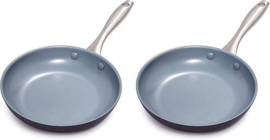 GreenPan Lima Hard Anodized 8" Frying Pan Skillet Nonstick, Ceramic Nonstick, PFAS-Free Nontoxic Pots and Pans, Oven & Broiler Safe, Stainless Steel Handle, Cookware for Eggs & Omelet,Gray(Pack of 2)