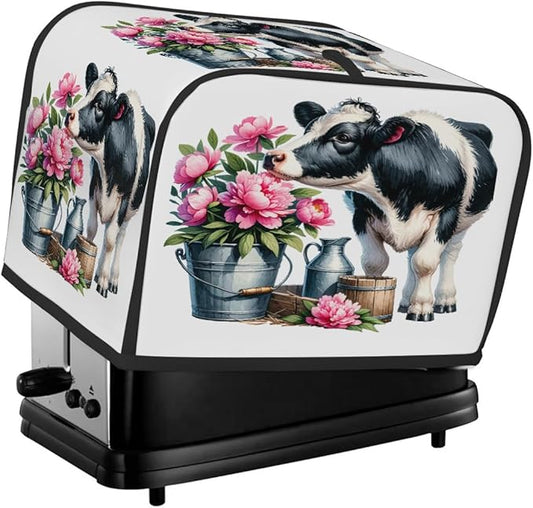 Animal Cow Pink Flower Toaster Cover 4 Slice Dust and Fingerprint Protection Toaster Bread Maker Covers Washable Kitchen Small Appliance Covers for Kitchen Accessories Decor Bakeware Women Gift