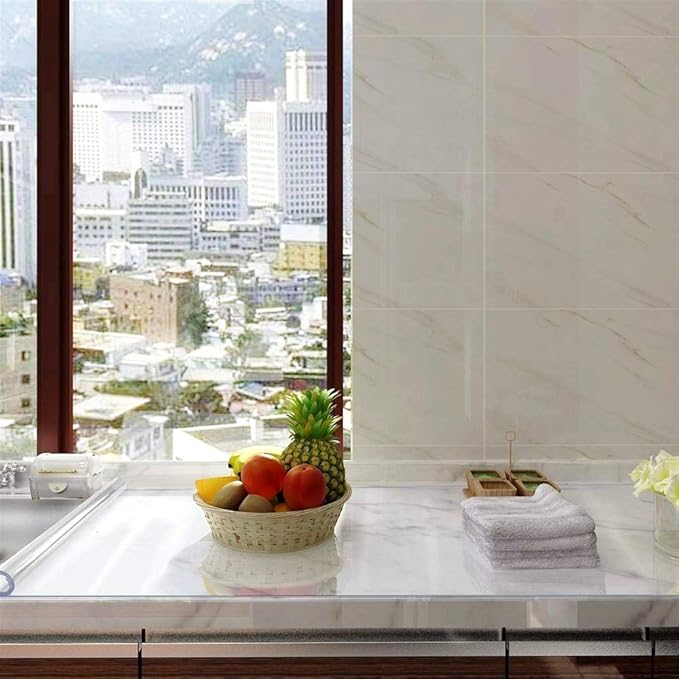 NECAUX Custom 56 x 56 Inch Clear Table Cover Protector, 1.5mm Thick Plastic Waterproof Heavy Duty Desk Pad Mat Non-Slip Tablecloth Protector for Coffee Table, Sofa Table, Media Stand, Countertop