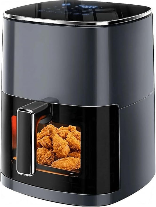 Airfryer 12-in-1,Large Air Fryer 6QT, Square Airfryers Non Toxic, Cooking, Fries, Custard, Chicken Wings, Sea Food, Vegetabels, Nonstick & Easy-Clean Basket, Grey