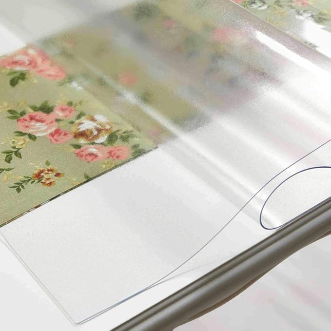 NECAUX Custom 35.4 x 78.7 Inch Frosted Transparent Table Cover Protector, 1.5mm Thick Wood Grain Non-Slip Plastic Pad for Dining and Meeting Tables