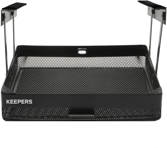 Anything Keeper Under Cabinet, Pull-Down Under Shelf Basket, Drawer Organizer for Office Tables, Under Desk Storage Shelf, RV Space Savers, Camper Must Haves, Easy Install - 11 x 10 x 2.5 in - Black
