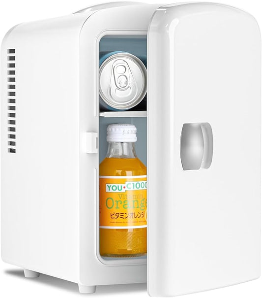 Antarctic Star Compact Refrigerator, Portable Mini Fridge, Skin Care 4L Capacity/6 Cans, for Bedroom, Car, Office & Dorm, Small Cooler for Cosmetics, Beverage and Food, White
