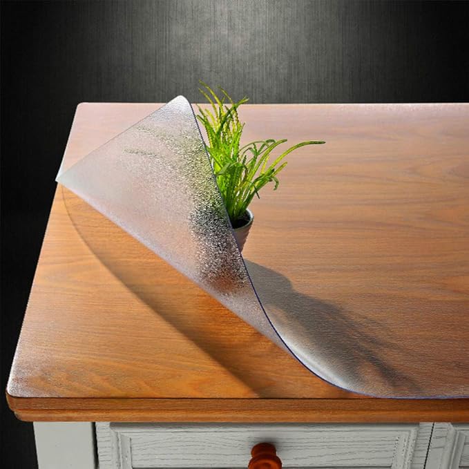 NECAUX Custom Multisize 1.5mm Thick Frosted PVC Table Cover Protector - 30 x 42 Inch Water Resistant Plastic Rectangular Vinyl Non-Slip Desk Pad for Coffee Table/Writing Desk