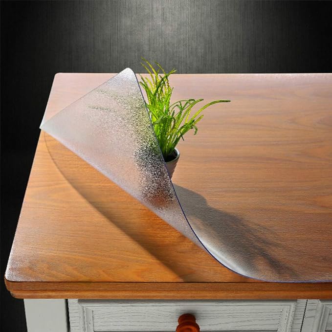 NECAUX Custom 32 x 44 Inch Frosted Table Cover Protector, 1.5mm Thick Plastic Scratch Resistent Heavy Duty Desk Pad Mat Non-Slip Tablecloth Protector for Coffee Table Sofa Table Media Stand Dressers