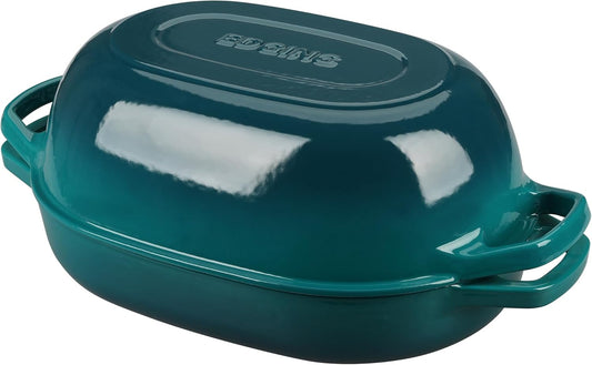 Enameled Cast Iron Dutch Oven Pot with Lid, Oval Dutch Oven for Bread Baking, Bread Oven for Homemade Sourdough Bread Baking, 7qt, Darkcyan