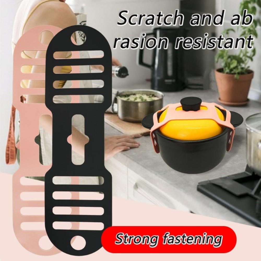Silicone Lid Lock Strap for Crockpot Slow Cooker (6/7/8 Quart) - Universal Crockpot Lid Holder & Rubber Strap Alternative | Heat-Resistant, No-Spill Design Transport Accessories (Black)
