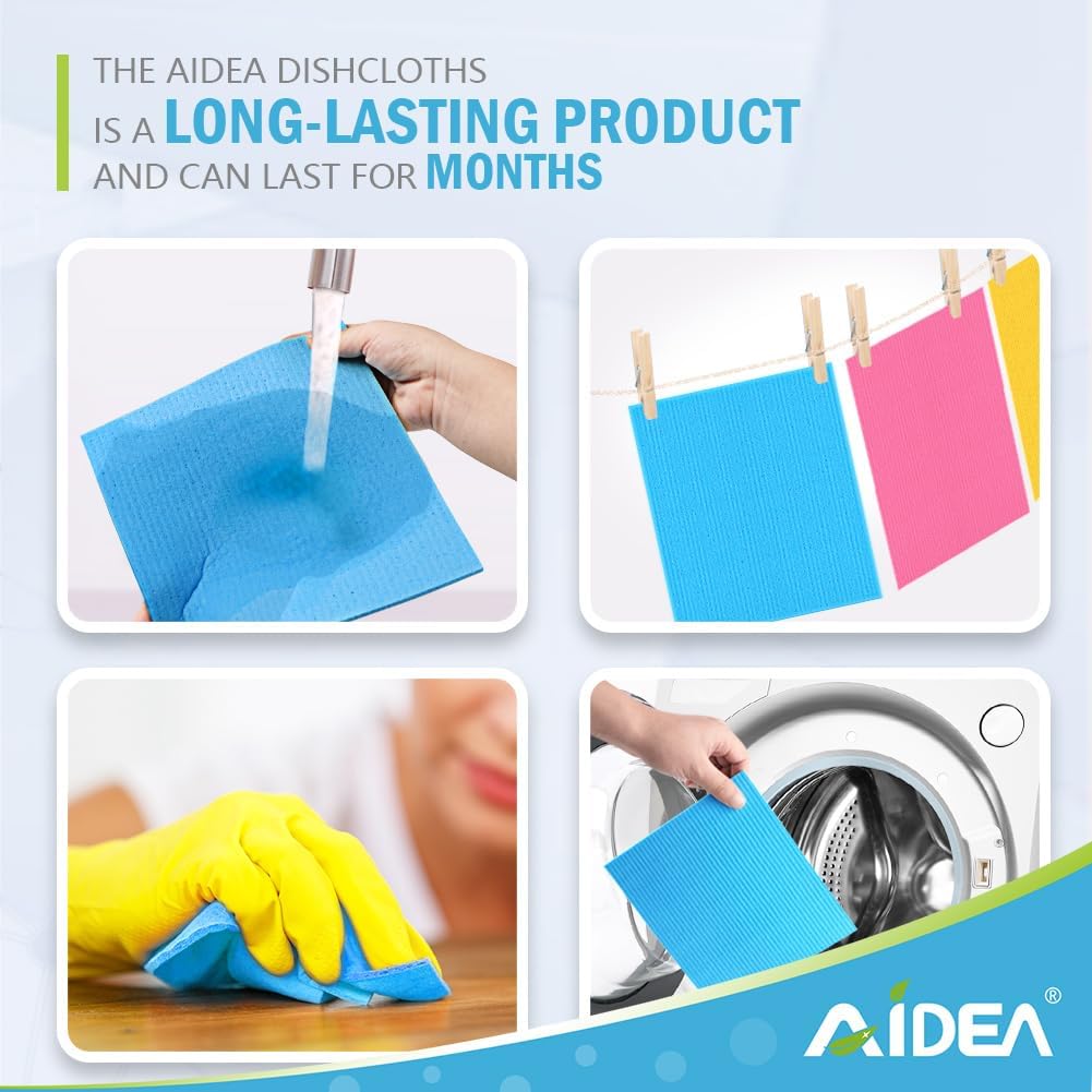 AIDEA Swedish Dish Cloth, 10PK, Swedish Dishcloths for Kitchen, Reusable Paper Towels Washable, Sponge Cloths Kitchen, Absorbent Dish Rags, Dish Towels Cloth, 7"x6"