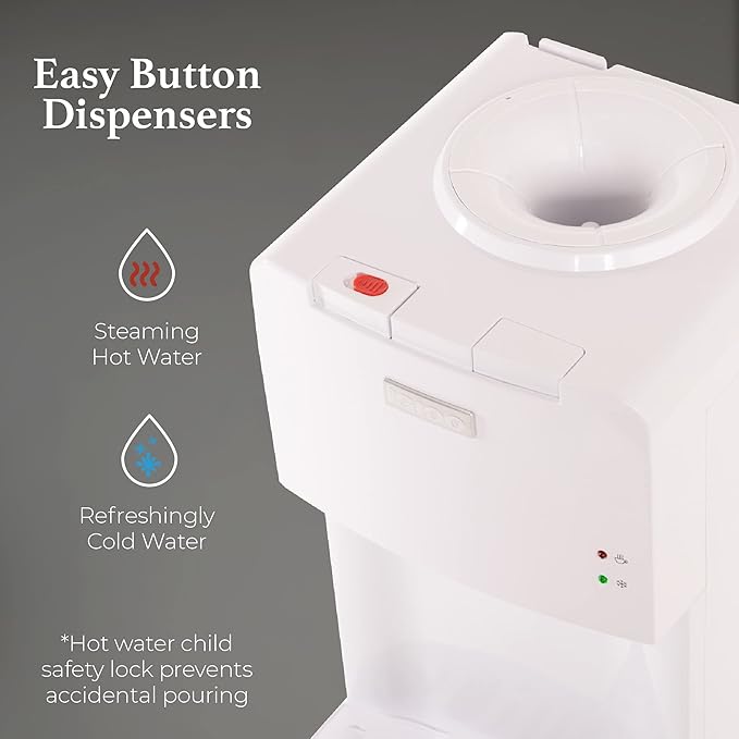 Igloo Top Loading Water Cooler for Hot & Cold Dispenser – White, Holds 3 & 5 Gallon Jugs, Child Safety Lock – for Homes, Kitchens, Offices, Dorms