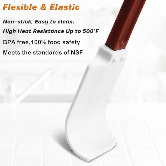 High-Temp Silicone Spatulas, 10'' Commercial Spatula 500°F Heat-Resistant Non-Stick Silicone Scraper, Set of 2 (10-Inch, NSF)