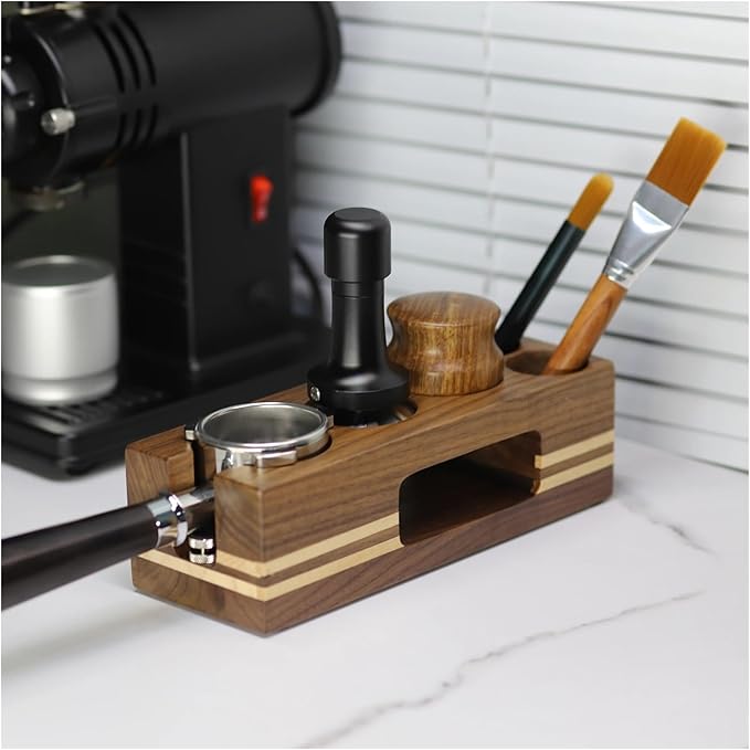 Walnut Wood Coffee Filter Holder, Espresso Tamper Mat Stand, Coffee Maker Support Base Rack, Barista Accessories(Right)