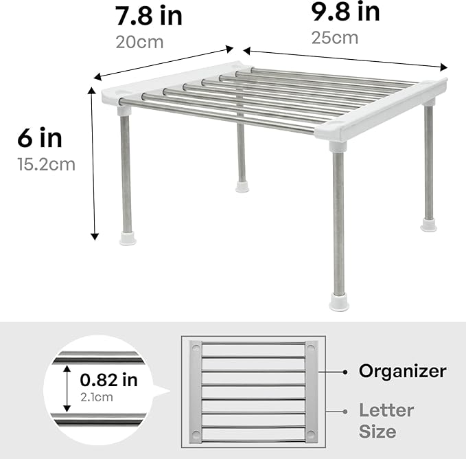 carrotez Cabinet Organizer Shelf, Set of 2 Stackable Kitchen Counter Shelves, Kitchen Cabinet Organizers and Storage, Pantry Storage Shelf Organizer, 9.8 x 7.8 x 6.1 - White