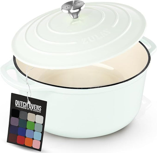 Zulay Kitchen 6 Quart Enameled Cast Iron Dutch Oven Pot with Lid – Premium Durability & Oven Safe up to 500°F – Heavy Duty Cookware Perfect for Bread Baking, Stews, Braising & Roasting - White
