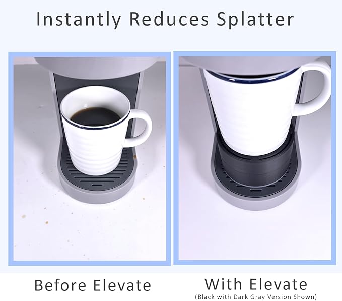 Elevate Anti-Splash Cup Riser Stand Accessory for most Keurig K-cup, Cuisinart Single Serve, and other Coffee Makers, Adjustable for Cup Size and Drip Tray Type (Black with Blue Base)