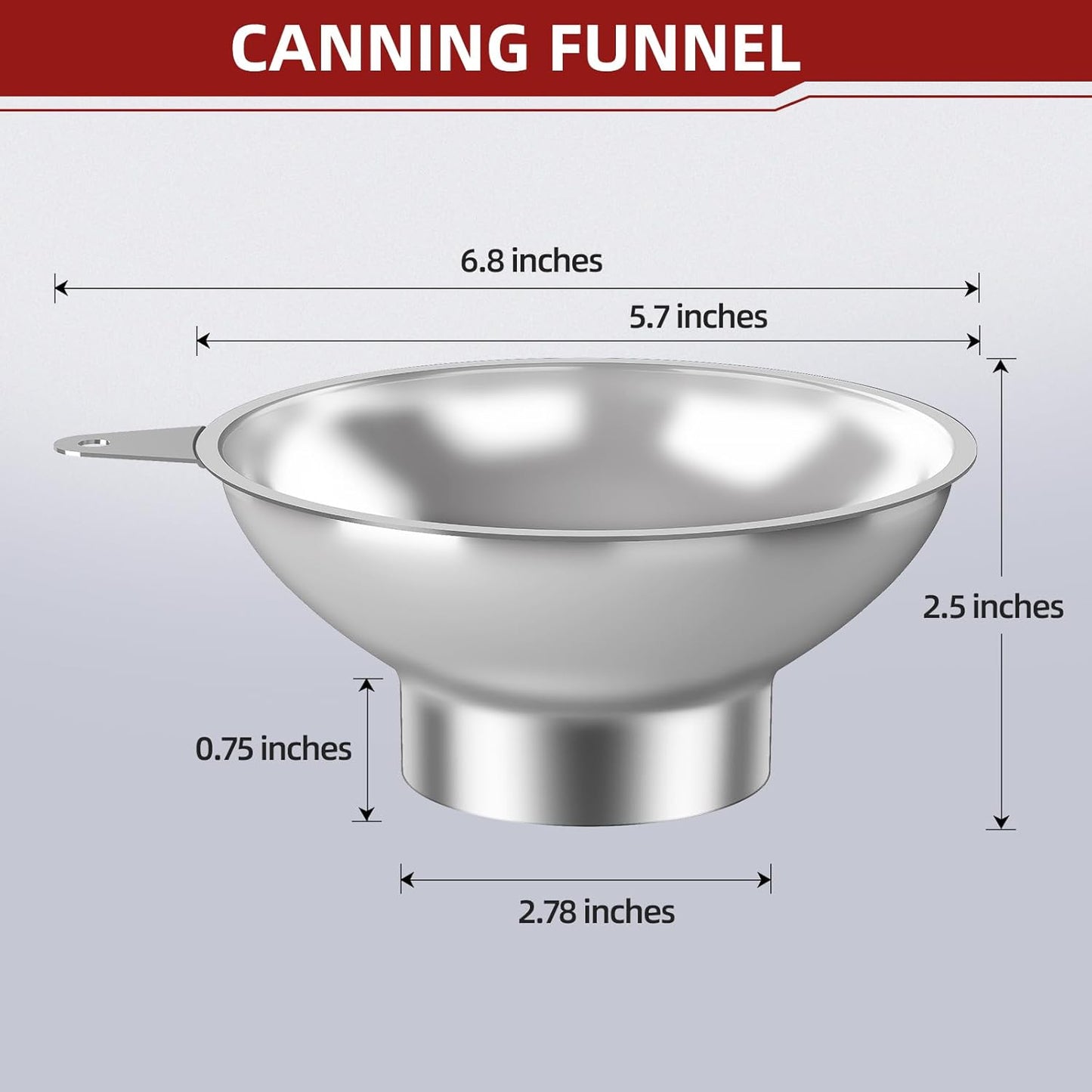 Stainless Steel Metal Canning Funnel with Removable Strainer - for Jams, Pickles and Home Preserving, Dishwasher Safe Kitchen Tool (2.78 Inch Wide Mouth Bore for Wide Mouth Mason Jars)