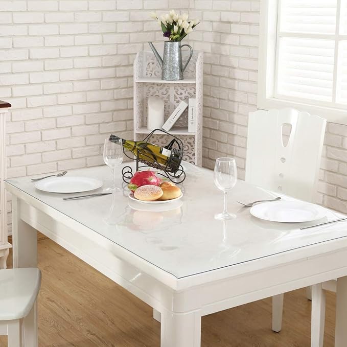 NECAUX Custom 46 x 107 Inch Clear Table Cover Protector, 1.5mm Thick Wood Grain Transparent Table Pad Non-Slip Tablecloth Plastic Protective Pad for Dining Room Table Conference Table Meeting Table