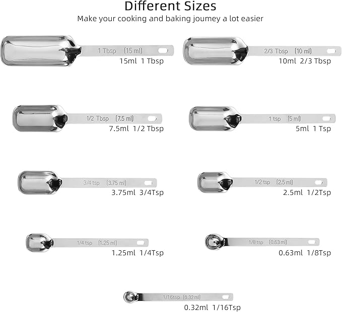 Measuring Cups and Spoons Set, 20-Piece 18/8 Stainless Steel Measuring Cups and Spoons Set, Measuring Stick Leveler, Measurement Conversion Chart Fridge Magnet, with 2/3 & 3/4 Measure Cup