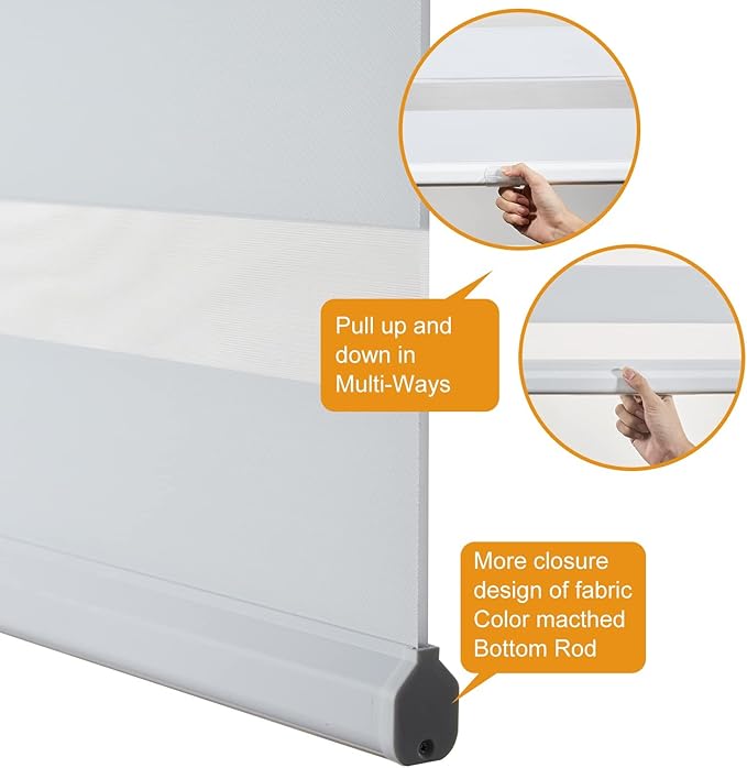 Persilux Window Shade, Cordless Blinds & Shades (41" W x 72" H, White), Light Filtering Roller Shade, Polyester, Safety Design, Room Darkening