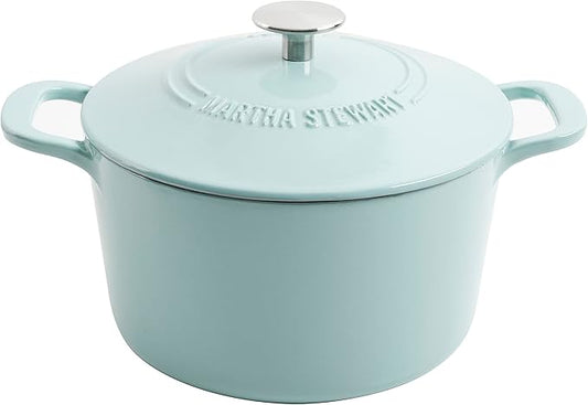 MARTHA STEWART Gatwick 7-Quart Enamel Cast Iron Dutch Oven – Martha Blue – Durable Heavy-Duty Dutch Oven for Slow Cooking, Braising & Baking