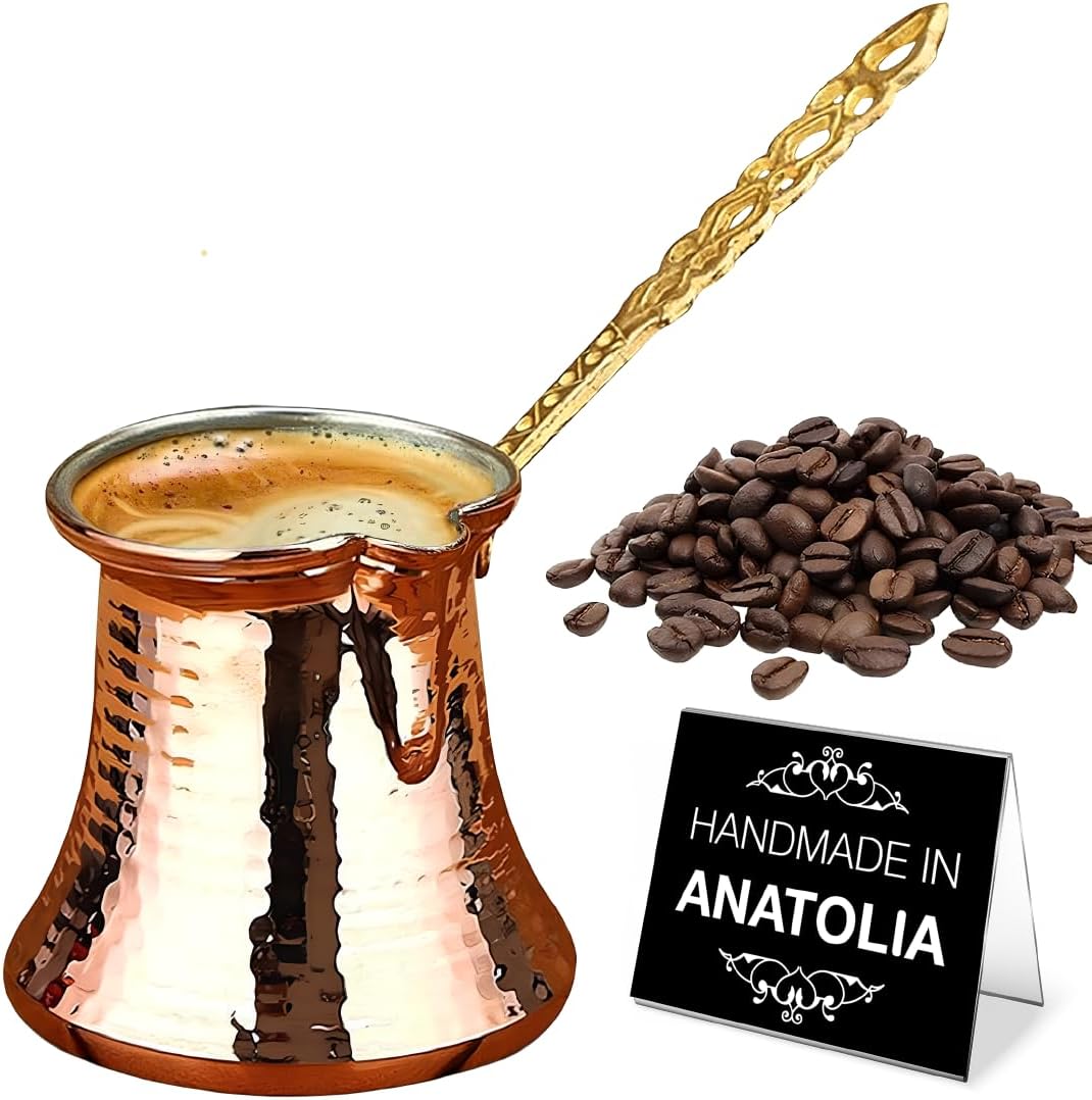 Hakan Turkish Coffee Pot | Stove Top Water Boiler, Coffee Maker, Butter, Chocolate & Milk Warmer | Even and Quick Heat with Handcrafted Copper Material | Coffee Gifts Idea, 6.5 Oz (190 cc)