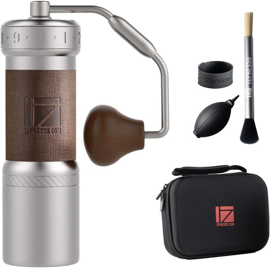 1Zpresso K-Ultra Manual Coffee Grinder Silver with Carrying Case, Assembly Consistency Grind Stainless Steel Conical Burr, Foldable Handle, Numerical External Adjustable Setting, All-Round Grinder