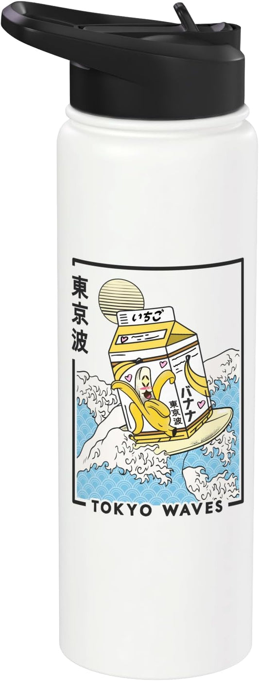 Banana Milk Carton Great Waves Anime Kawaii Aesthetic Stainless Steel Insulated Water Bottle