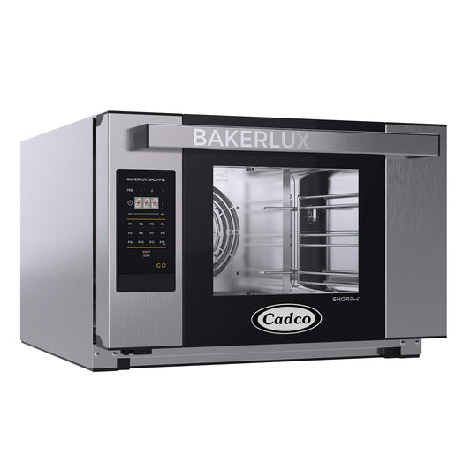 Cadco XAFT-03HS-GD 23-5/8" Bakerlux GO Half-Size Heavy-Duty Countertop Digital Convection Oven for Restaurant Hotel Food Truck Concession Kiosk, 3 Shelves, Stainless Steel, 120V, NSF