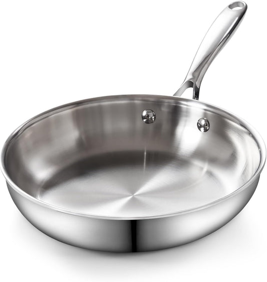 Cooks Standard Frying Pan Stainless Steel, 8-Inch Multi-Ply Clad wok Stir Fry Pan Kitchen Skillet, Silver