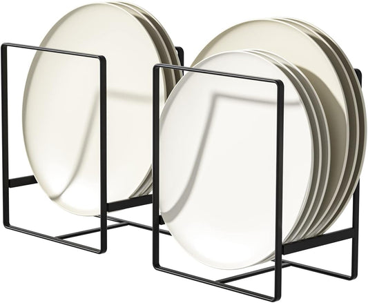 2 Pack Large Plate Holders Organizers Upright Cabinet Dish Drying Racks Metal Plate Dish Organizers Racks Stands for Countertop and Cupboard 7.87in. x 6.29in. x 4.52in. Black