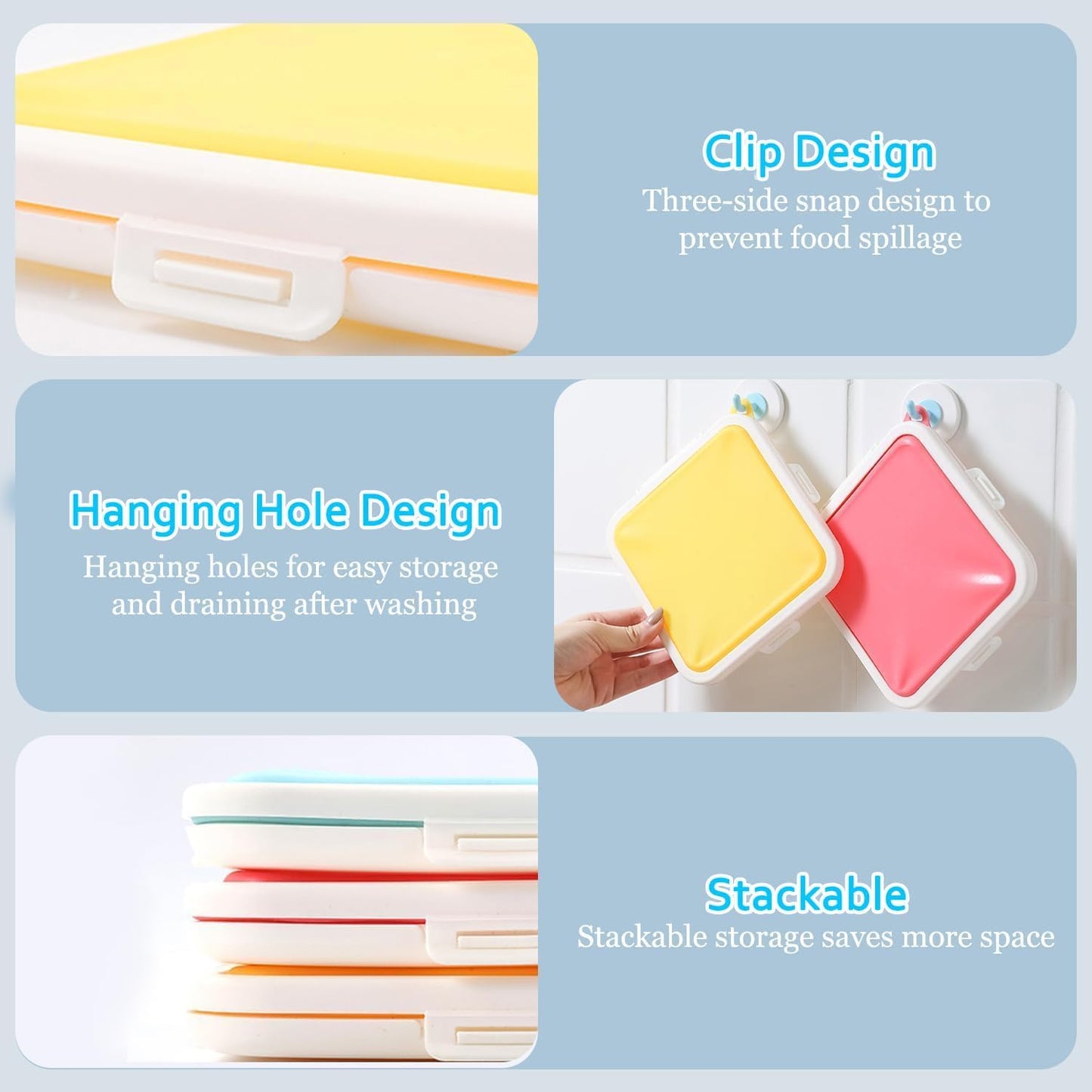 Sandwich Containers, Silicone Sandwich Storage with Snap-Off,Sandwich Box for Lunch,BPA Free,Leakproof, Reusable Plastic Sandwich Holder for Fruit,Salad,Snacks and Food Storage (blue)